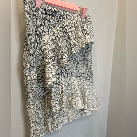 Nanette Lepore Lace Overlay Asymmetrical Hem Ruffle Midi Skirt - Picture 8 of 9